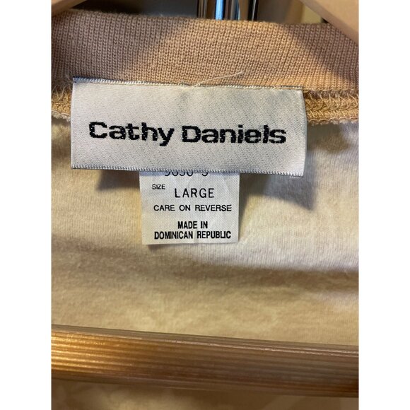 Cathy Daniels Tan White Patterned Buttoned Long Sleeve Cardigan Sweater Sz Large - Picture 5 of 7